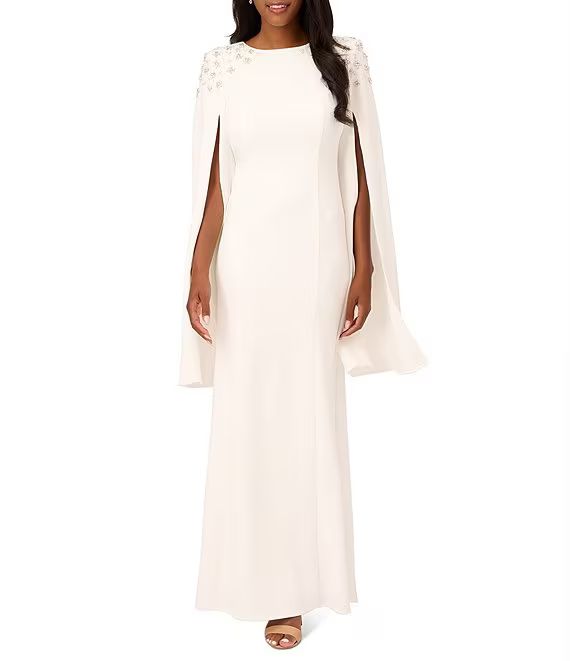 Adrianna Papell Beaded Jewel Neckline Long Cape Sleeve Gown | Dillard's | Dillard's