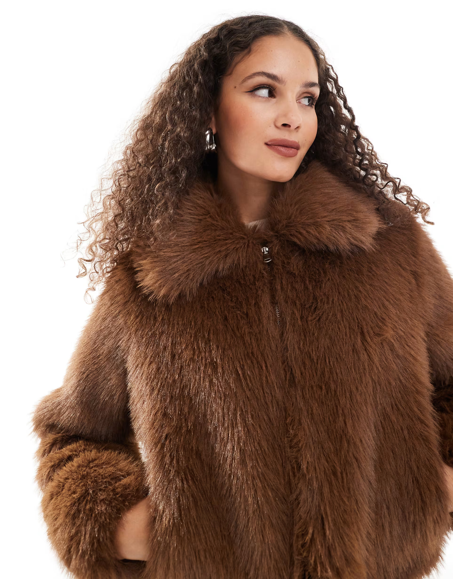 Urbancode faux fur cropped jacket in tan | ASOS (Global)