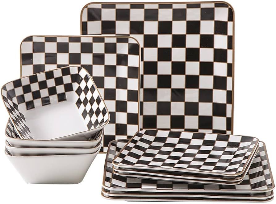 Porlien Checker Square Dinnerware Set for 4 | Amazon (US)