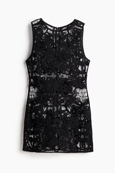 Crochet-look Beach Dress - Round Neck - Sleeveless - Black - Ladies | H&M US | H&M (US + CA)