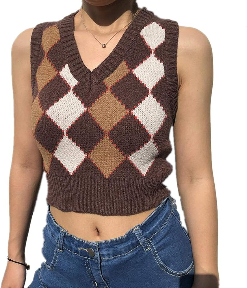 Hyipels Sweater Vest Crop Tank Top | Amazon (US)