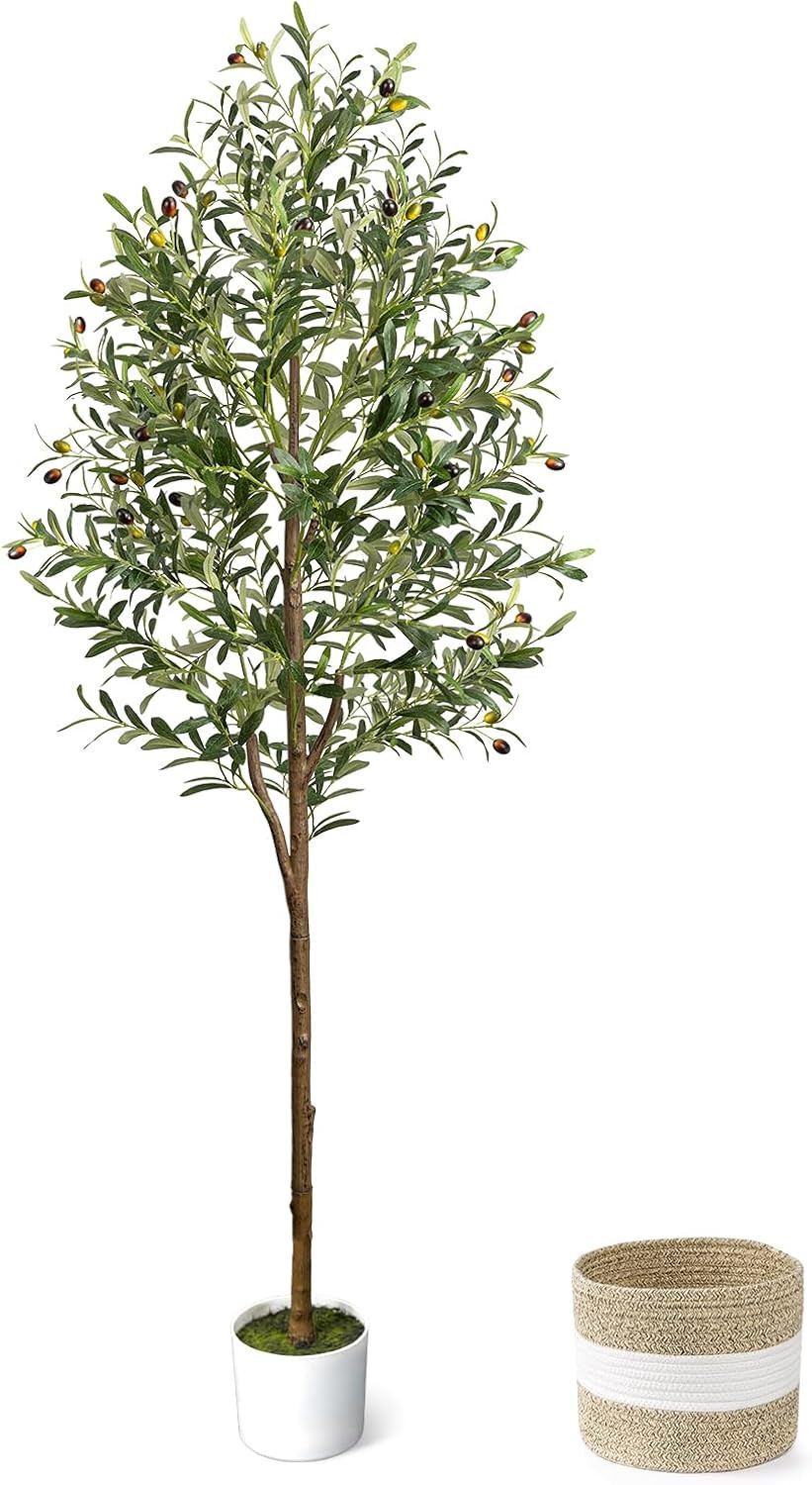 6FT Artificial Olive Tree - Indoor Tall Faux Olive Trees with Planter&Basket, Large Fake Olive Si... | Amazon (US)