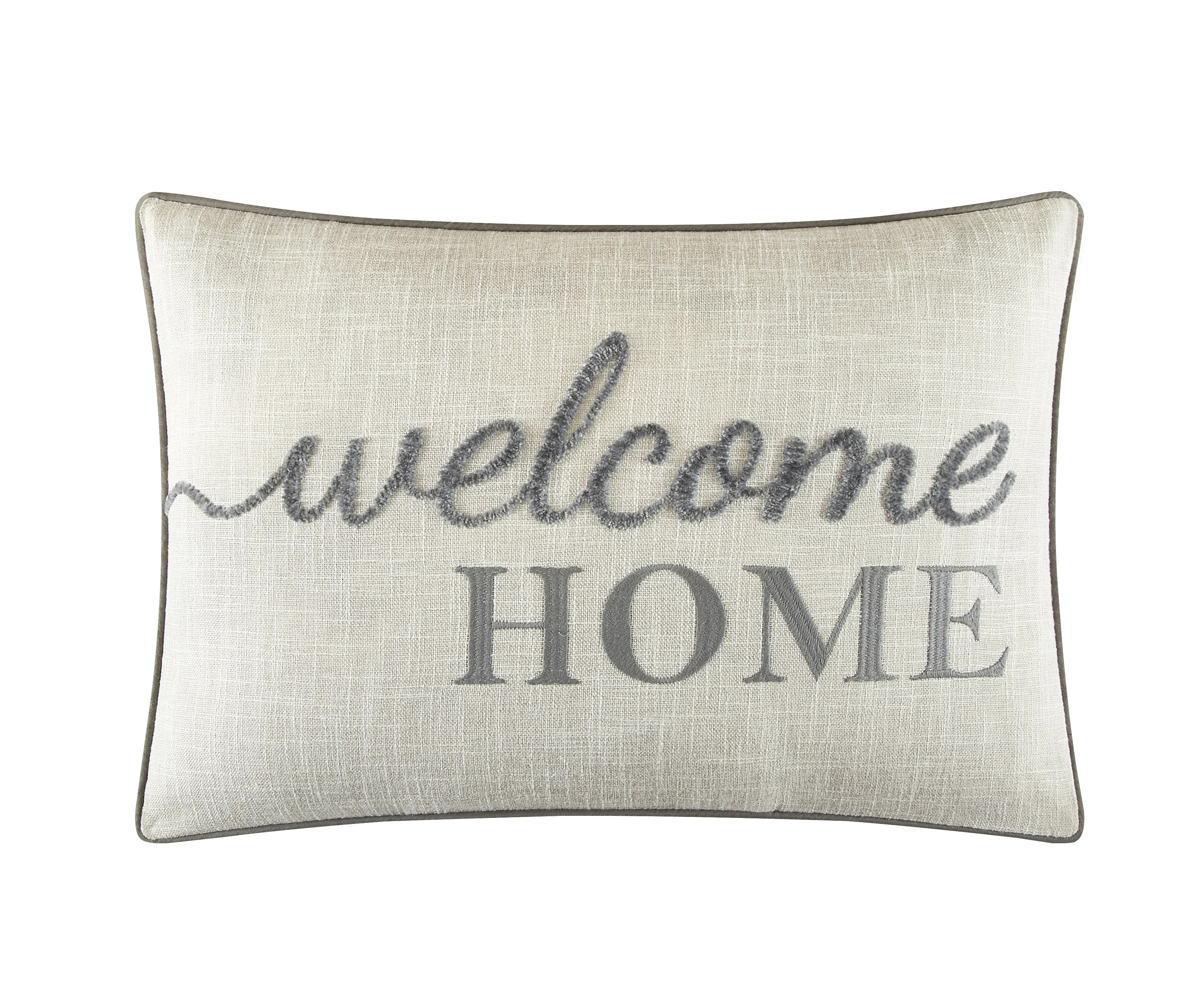 Mainstays Welcome Home Faux Linen Embroidered Decorative Pillow For Adults, Gray, 14 x 20 - Walma... | Walmart (US)