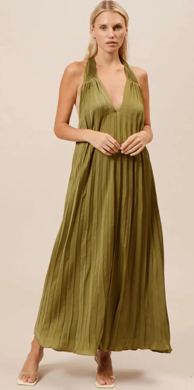 Blyth Pleated Dress Olive Multi / Small | Refinery
