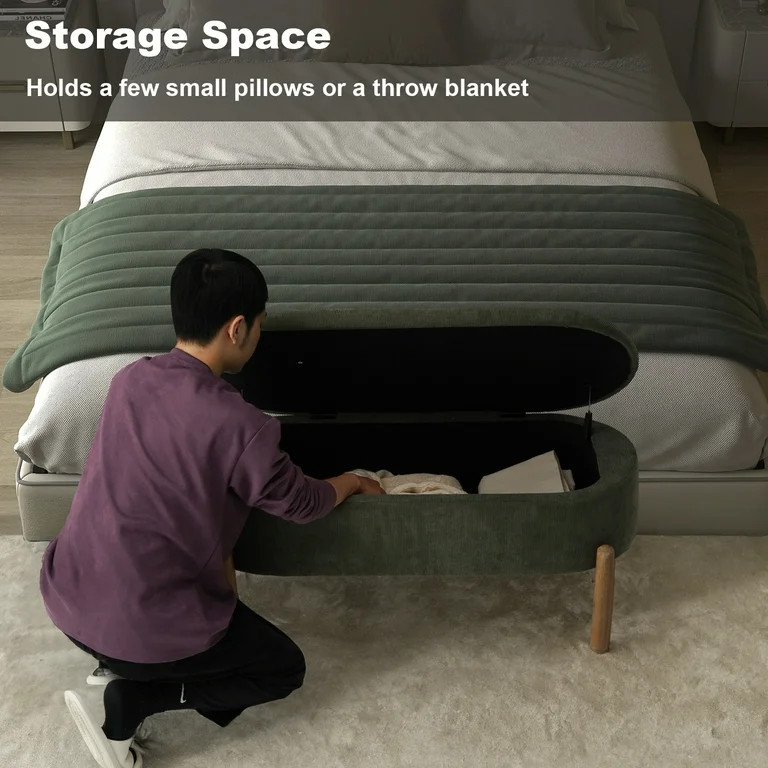 Kithkasa 41″ Upholstered Ottoman Bench for Bedroom End of Bed, Bedroom Bench with Solid Wood Le... | Walmart (US)