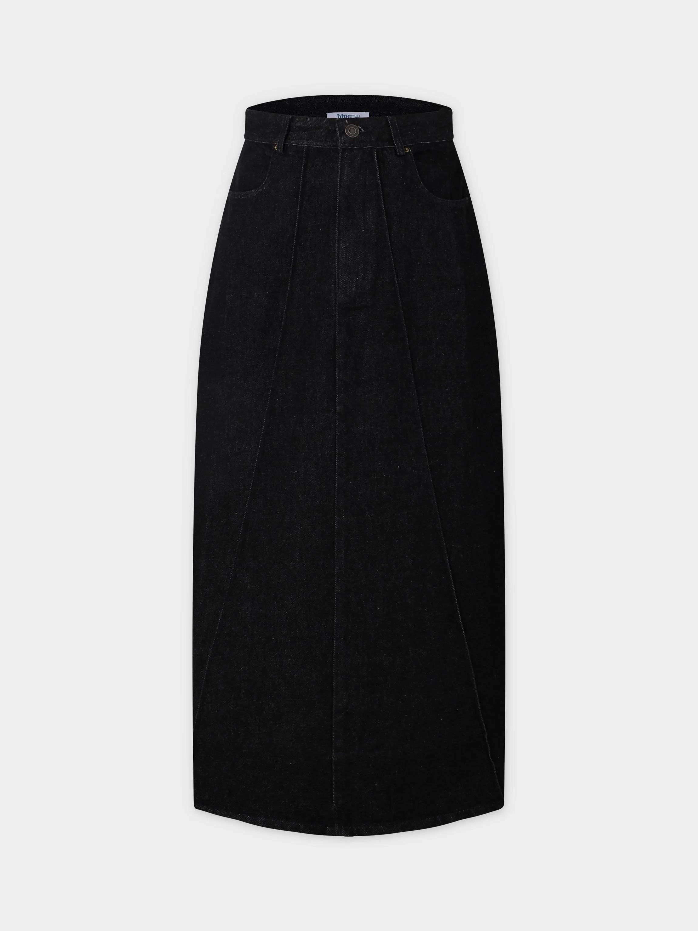 Denim Seamed Skirt-Deep Black | Fame On central
