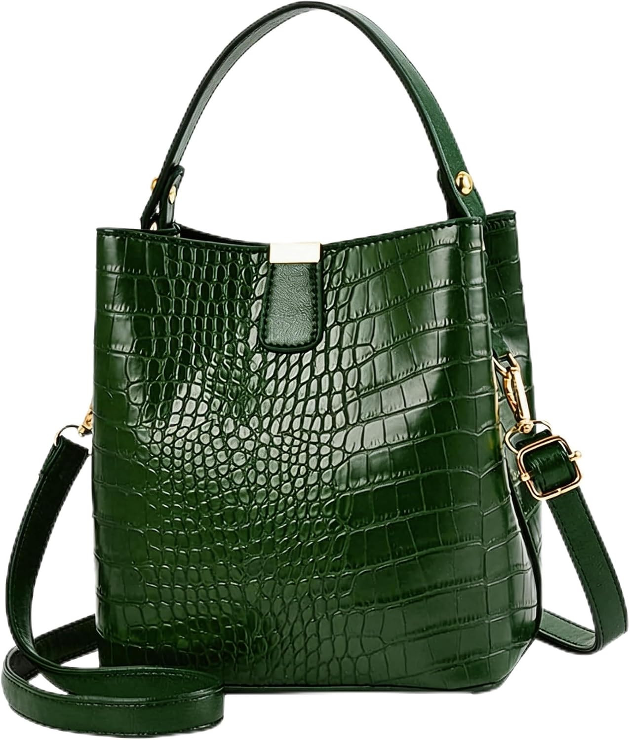 Retro Alligator Bucket Bag, Genuine Leather Crocodile Pattern Designer Shoulder and Crossbody Wallet Bag for Women | Amazon (US)