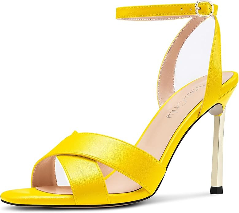 NobleOnly Womens Stiletto High Heel Open Toe Ankle Strap Cross-Strap Sandals Buckle Casual Party ... | Amazon (US)