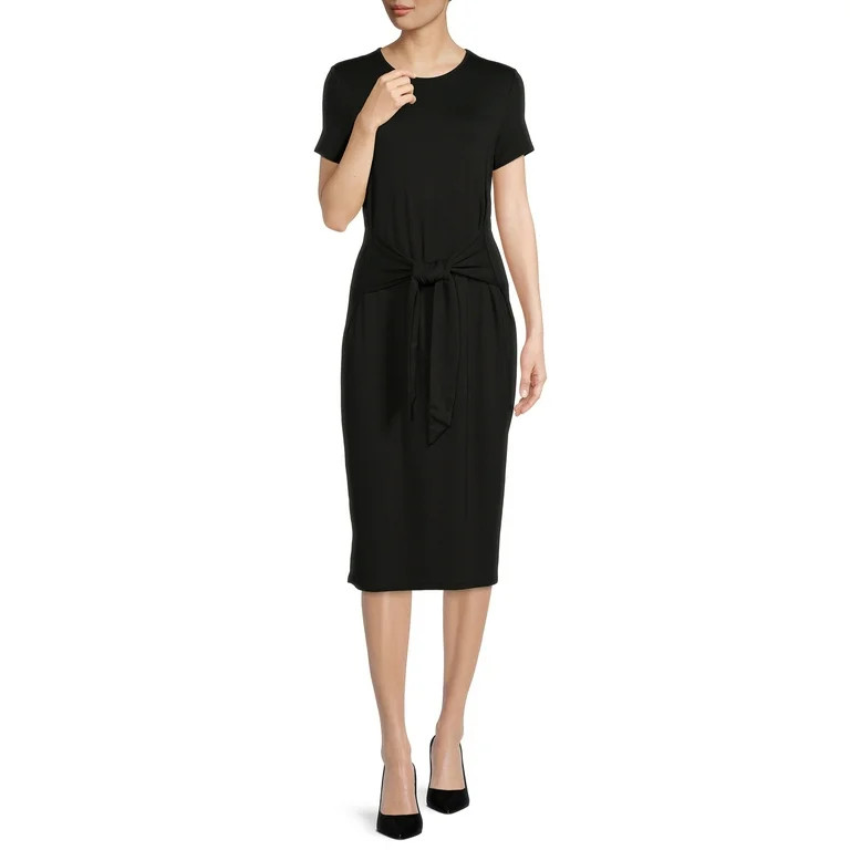 Time and Tru Women's Short Sleeve Tie Front Knit Dress | Walmart (US)