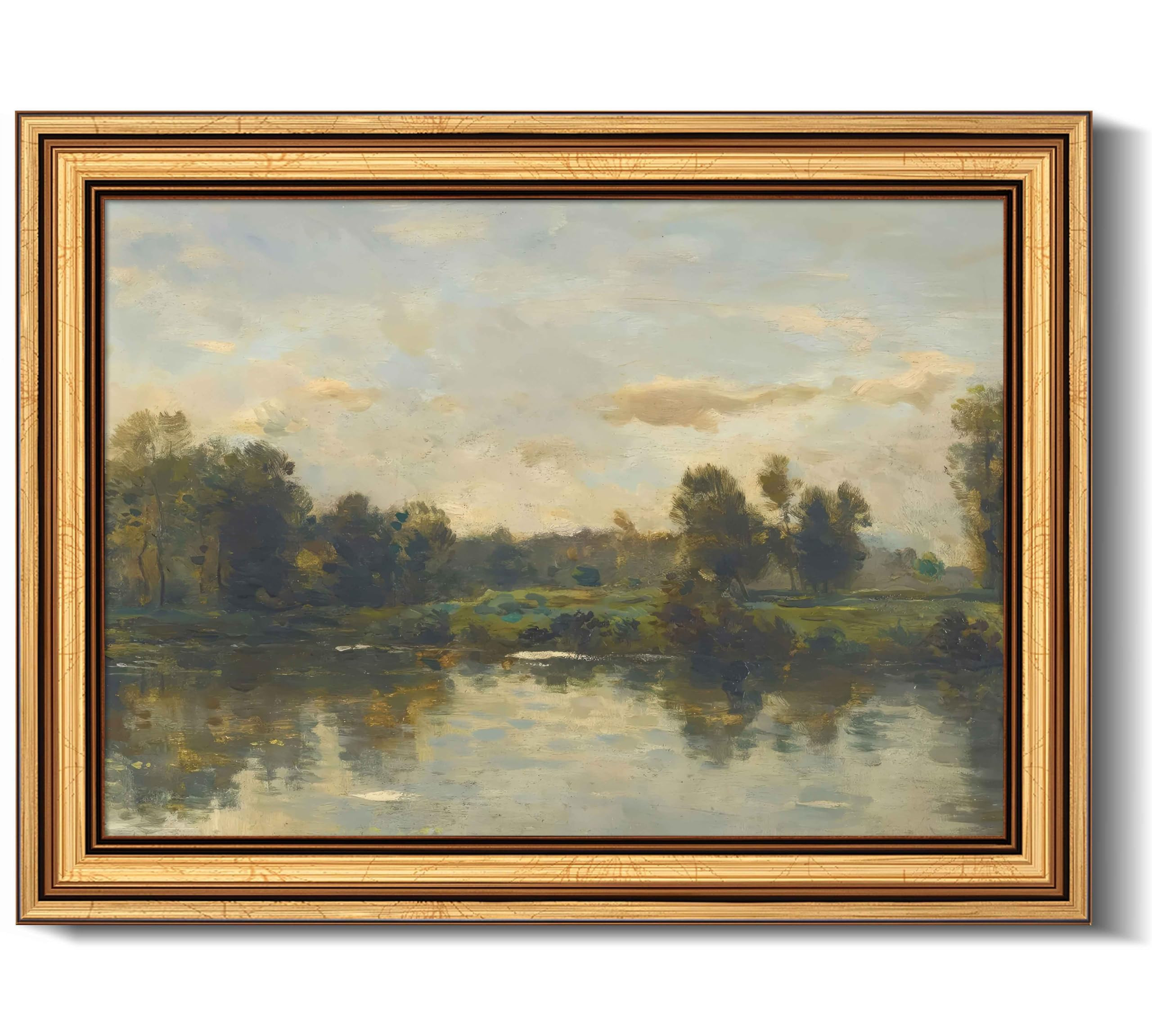 Gold Framed Vintage Wall Art Spring River Pond Landscape Painting Picture Wall Decor Rustic Natur... | Amazon (US)