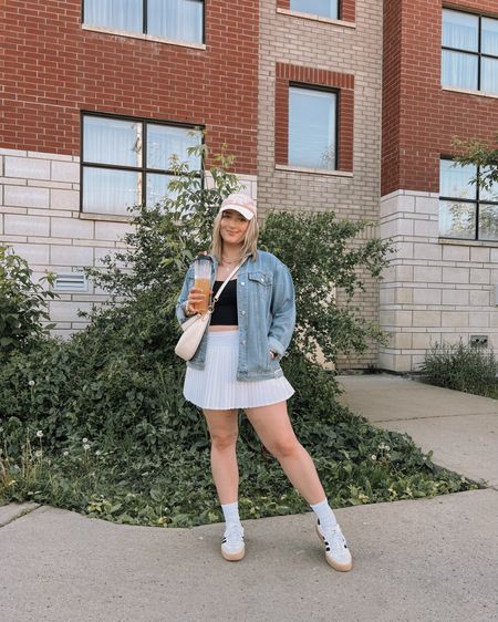 Casual midsize spring to summer outfit - white tennis skirt (linked similar), my fave Amazon denim jacket, black tank, adidas sambas, coach crescent bag

#LTKcanada #LTKsummer #LTKmidsize