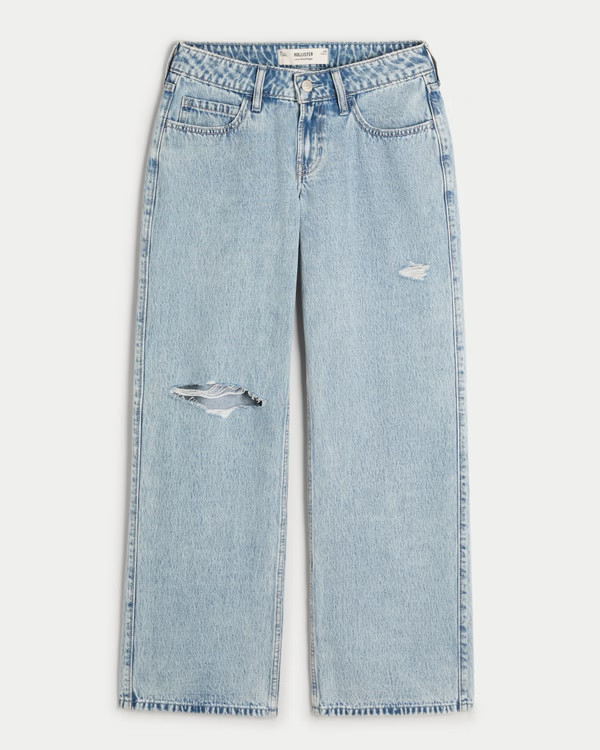 Low-Rise Ripped Light Wash Baggy Jeans | Hollister (US)