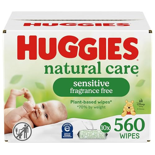 Huggies Natural Care Sensitive Baby Wipes, Unscented, Hypoallergenic, 99% Purified Water, 10 Flip-Top Packs (560 Wipes Total) | Amazon (US)