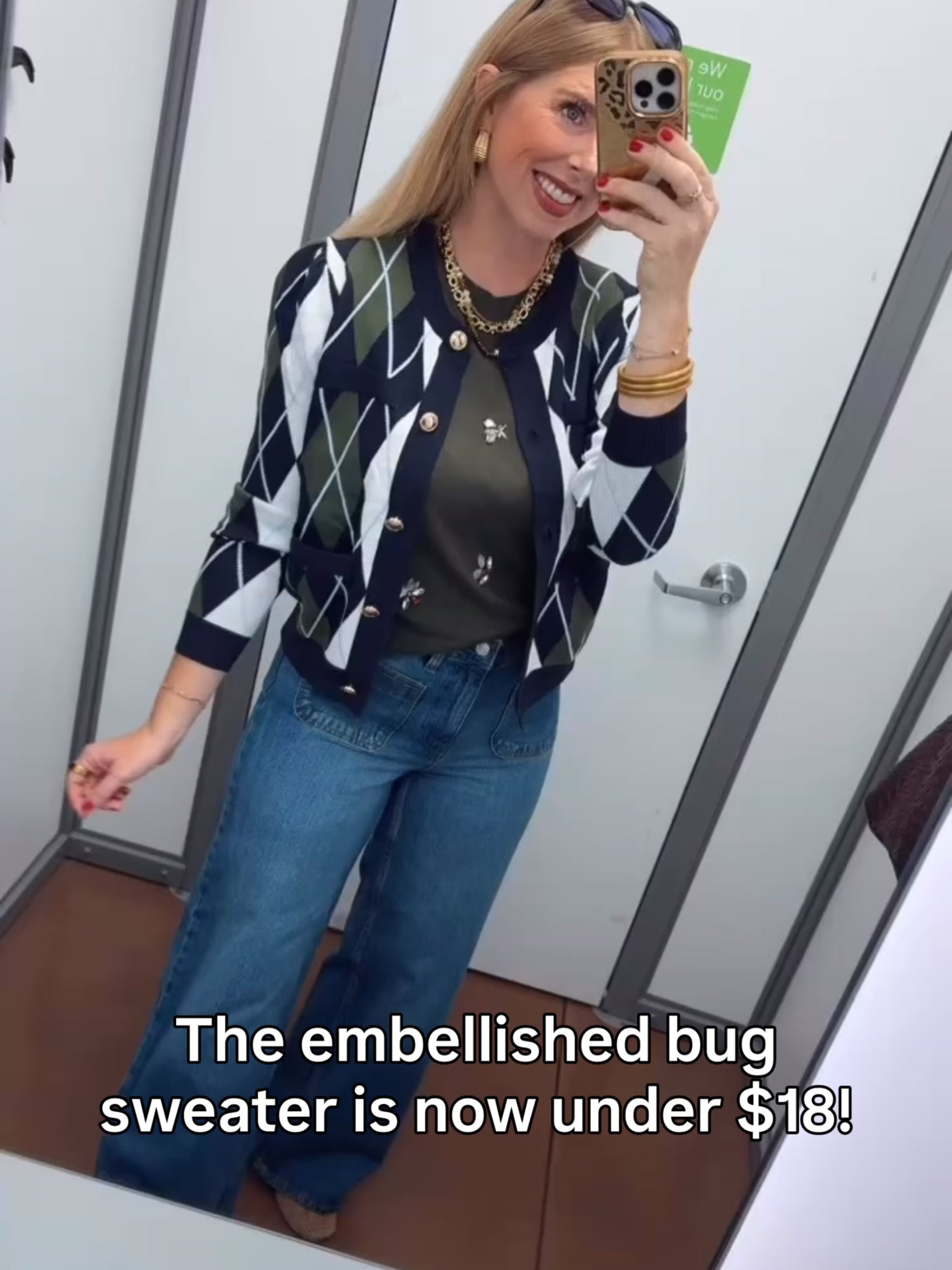 Argyle cardigan and embellished bug sweater on sale