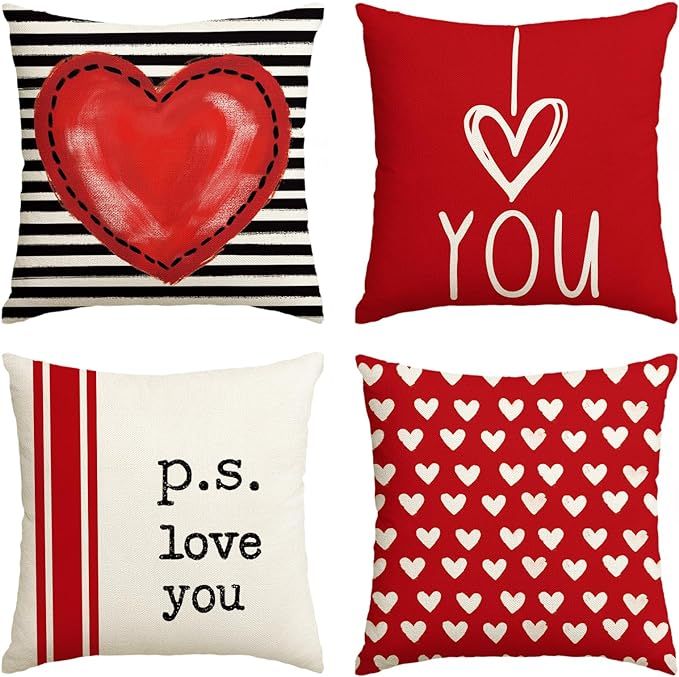 AVOIN colorlife Valentine's Day I Love You Throw Pillow Covers, 18 x 18 Inch Red Valentine Heart ... | Amazon (US)