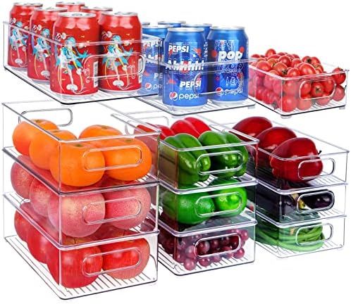 Set Of 12 Stackable Organizing Bins, Plastic Pantry Bins, Refrigerator Organization, Clear Kitche... | Amazon (US)