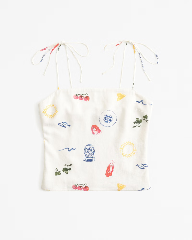 Linen-Blend Tie-Strap Set Top | Abercrombie & Fitch (US)