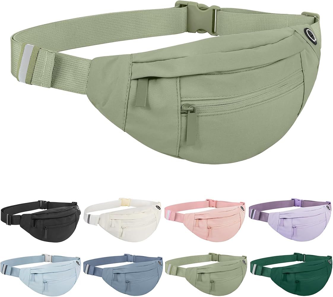 Frenou Large Waist Bag With 4-Zipper Pockets-Fanny Pack For Women And Man-Crossbody Belt Bag With... | Amazon (US)