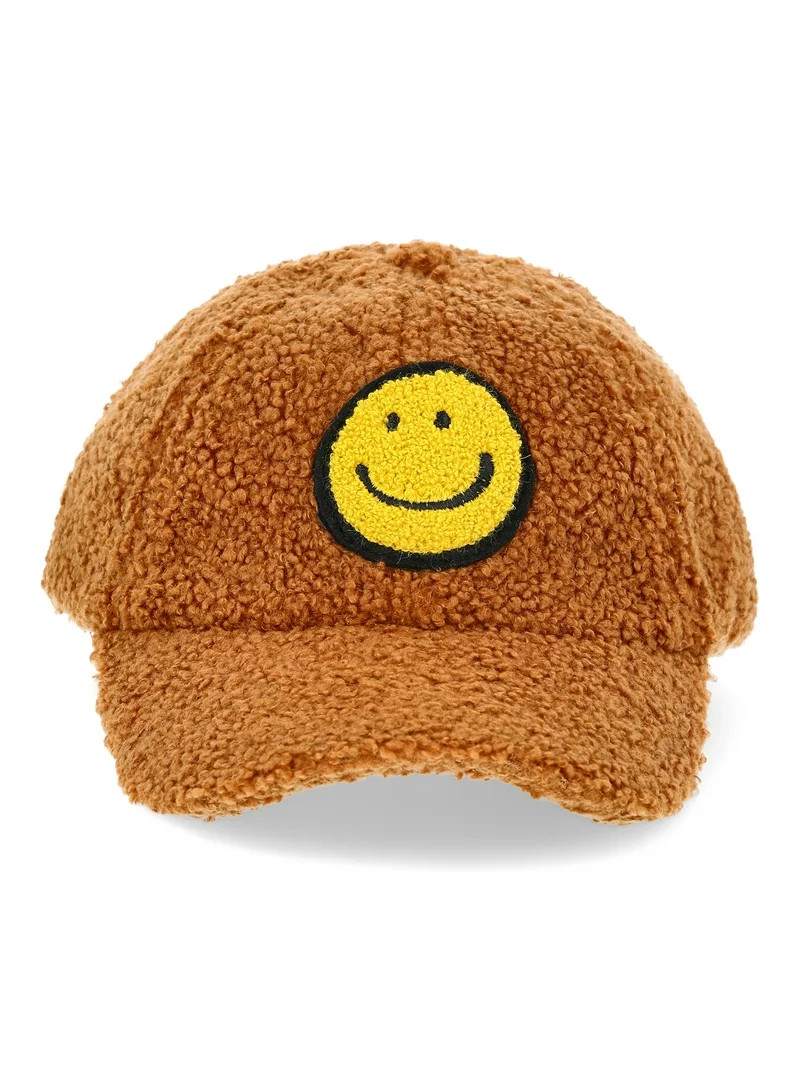 Wonder Nation Boys Faux Shearling Baseball Hat with Smiley Patch, One Size Fits Most | Walmart (US)