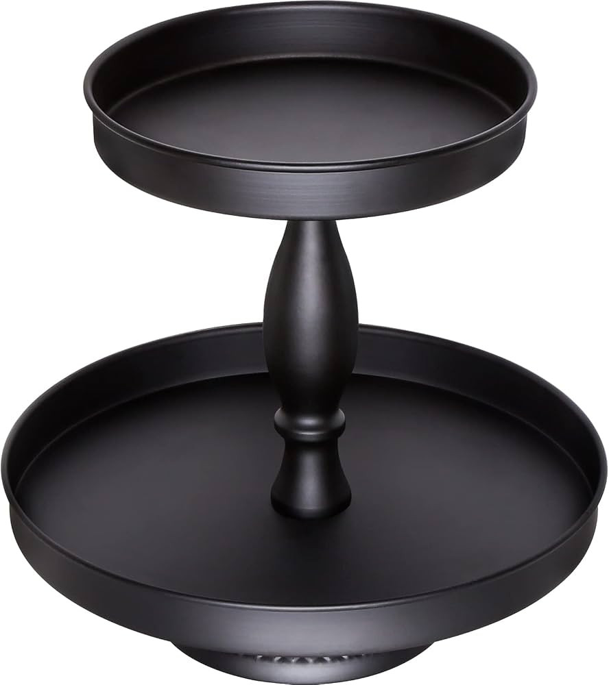 Black 2 Tier Serving Tray, Metal Cupcake Stands for 24 Cupcakes, Rustic Tiered Display Holders fo... | Amazon (US)