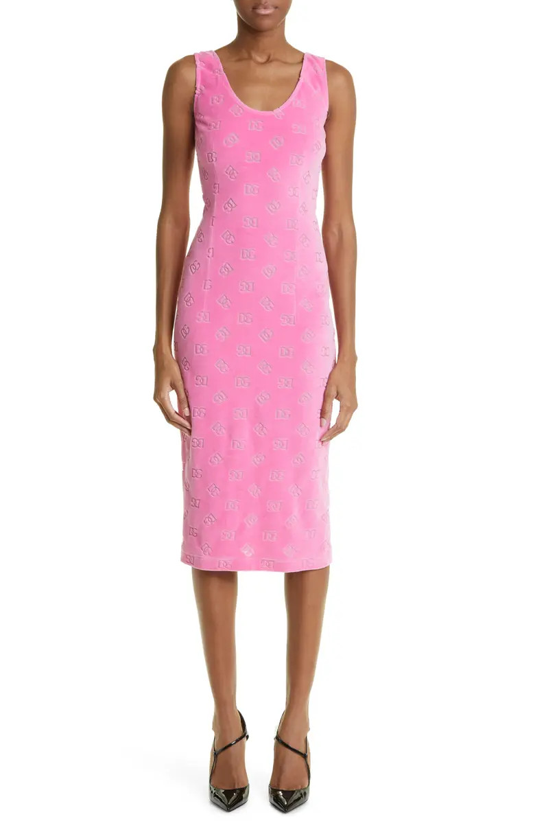 Logo Monogram Cotton Velour Midi Dress | Nordstrom
