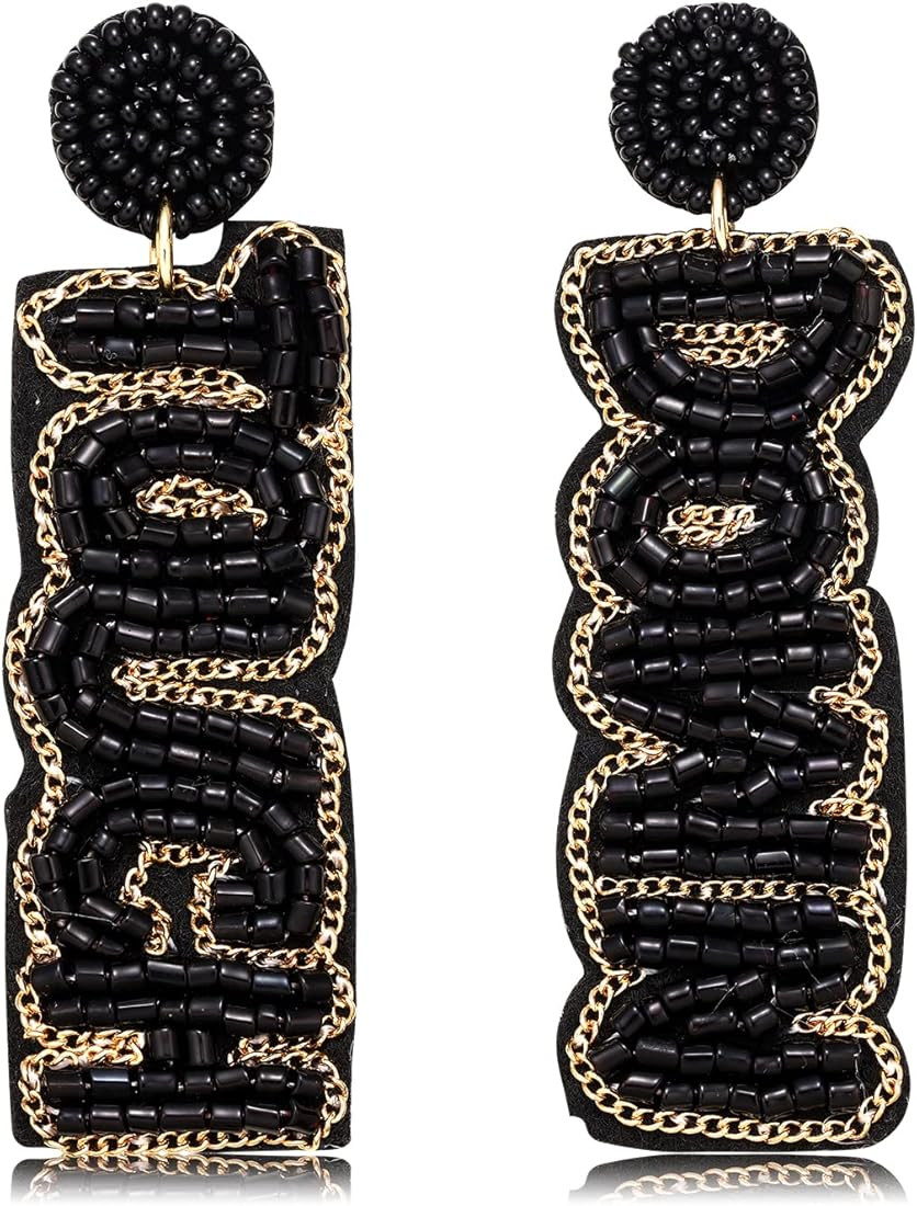 Beaded Earrings Football Game Day Earrings for Women Handmade Letter Touchdown Earrings Statement... | Amazon (US)