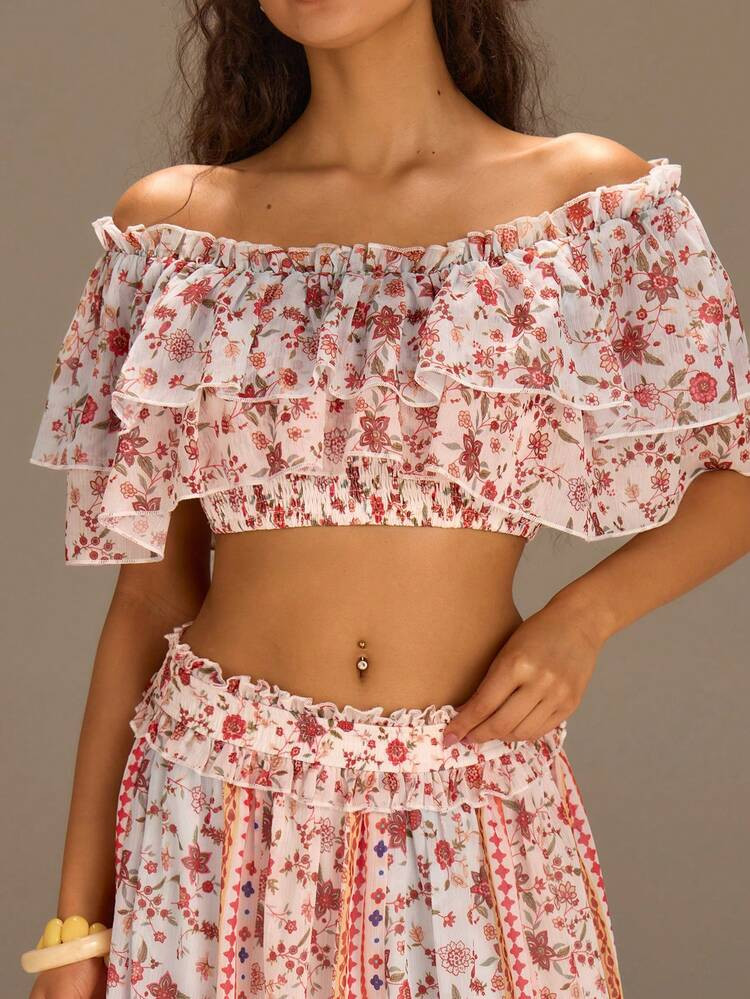 Ath\u00eeral Women's White Floral Summer Boho Beach Vacation Holiday Two-Piece Set,Off Shoulder R... | SHEIN
