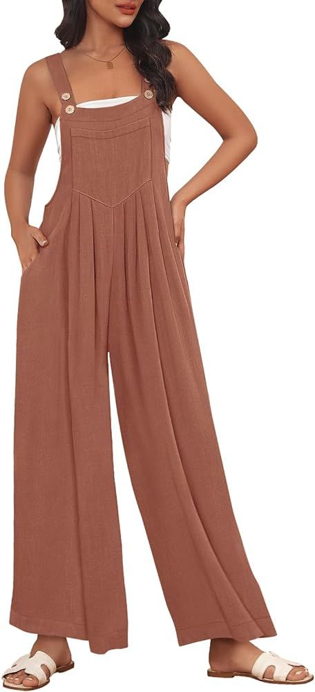 AUTOMET Womens Overalls Wide Leg Jumpsuits Casual Bib Summer Rompers Jumpers Loose Sleeveless Straps With Pockets Outfits | Amazon (US)
