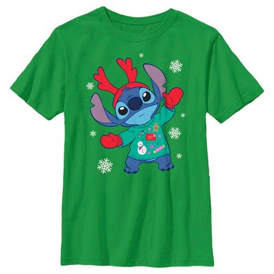Boy's Lilo & Stitch Christmas Outfit Stitch  T-Shirt - Kelly Green - X Large | Target