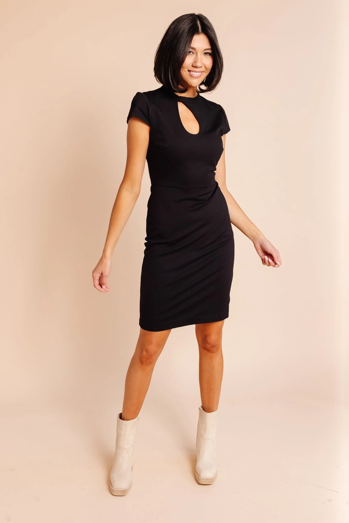 Keyhole Cutout Ponte Dress - Black | Rachel Parcell