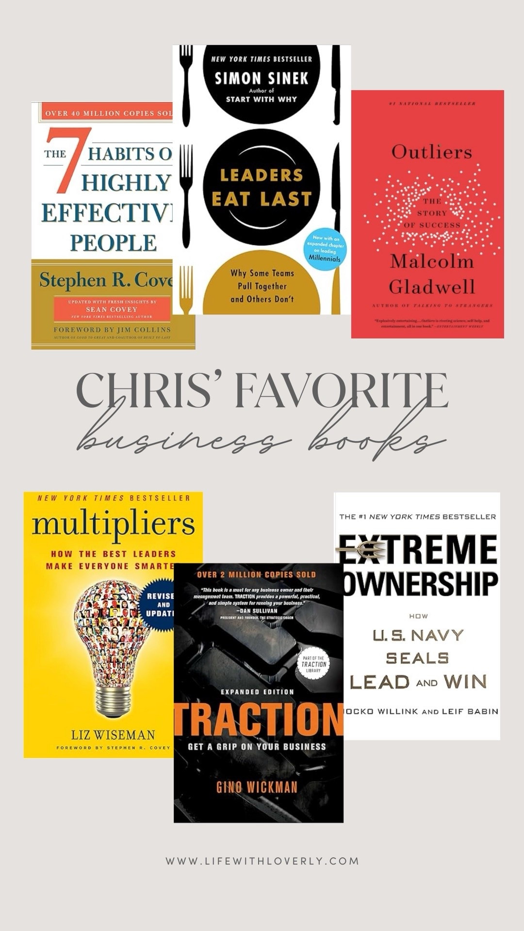 Chris’ favorite business books! These have shaped his mind & leadership over the years. They would also make a great gift for someone wanting to learn more about running their own company. 

Lovely Grey, Life with Loverly, business books 

#LTKGiftGuide #LTKFindsUnder50