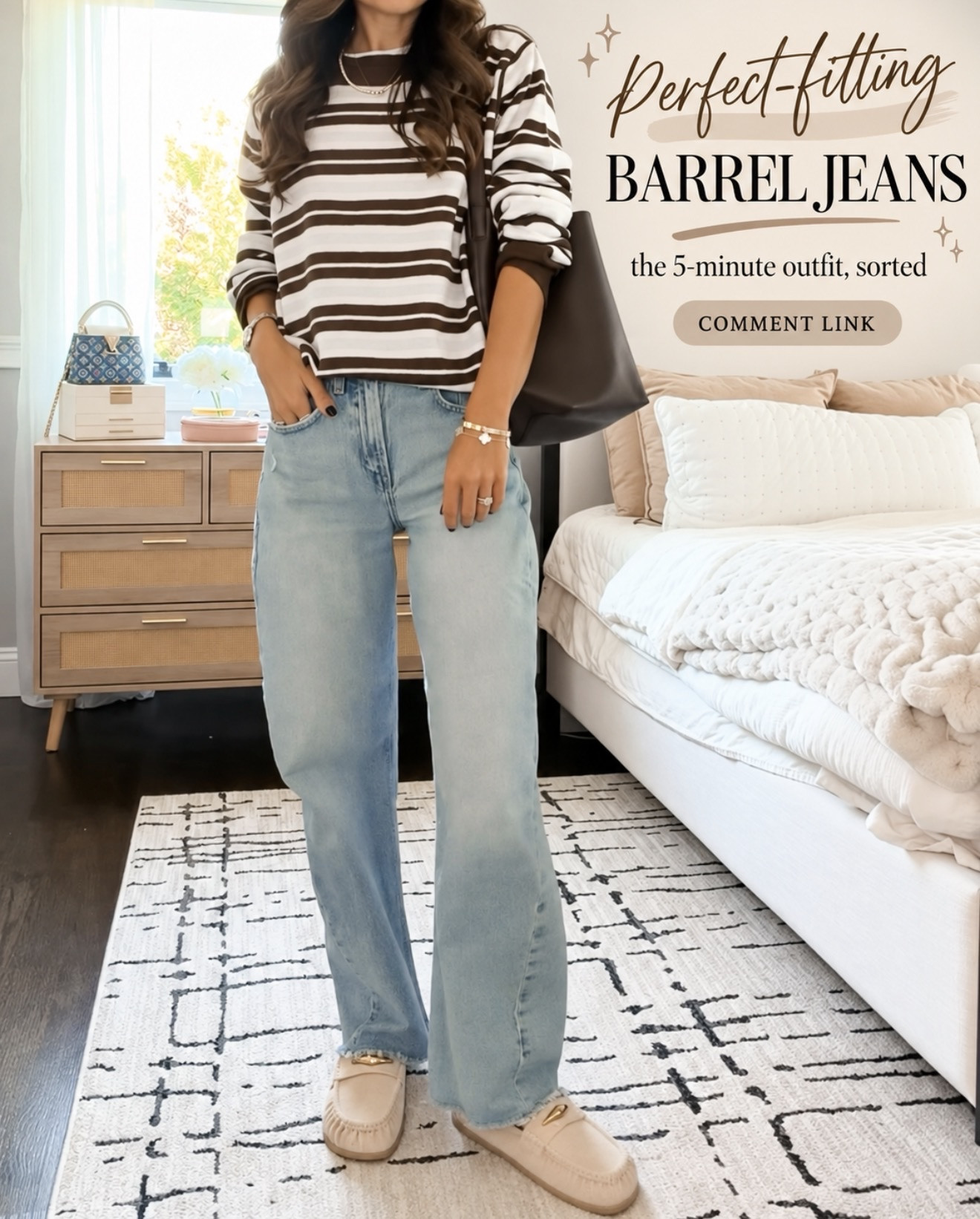 These barrel jeans fit so well 🤎 Paired with a striped sweater and easy loafers, they make the cutest five-minute outfit. 
💬Comment LINK and I’ll send you the details!

#LTKOver40 #LTKSeasonal #LTKootd