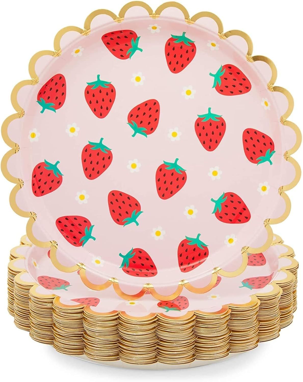 Sparkle and Bash 48-Pack Pink Paper Plates with Gold Foil for Strawberry Birthday Party (9 Inches... | Amazon (US)