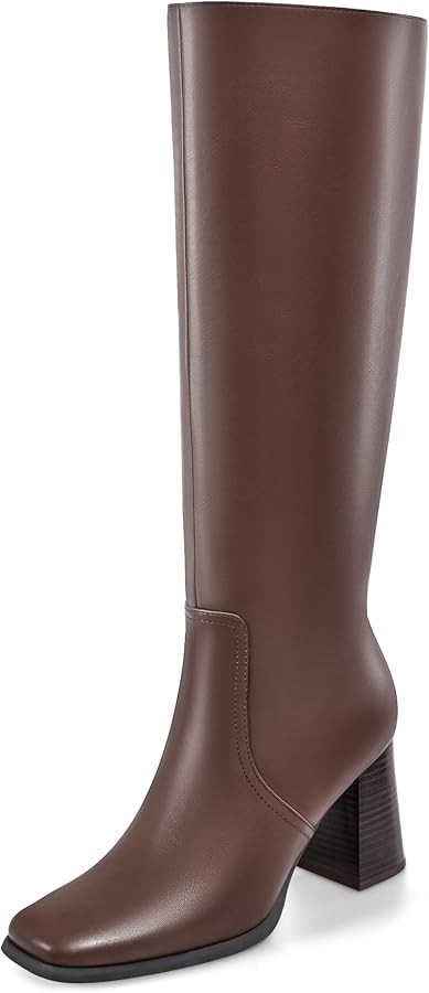 MIRAAZZURRA Knee High Boots Women Square Toe Chunky Heel Tall Boots Side Zipper Long Boots for Da... | Amazon (US)