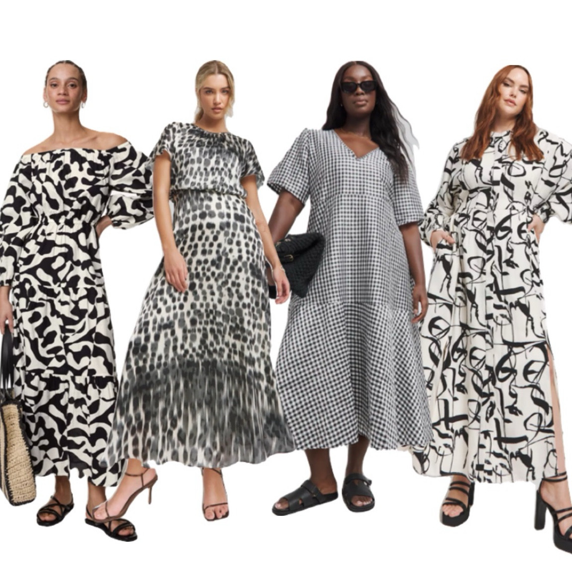 Four plus size black and white printed dresses 

#LTKcurves #LTKplussize #LTKuk