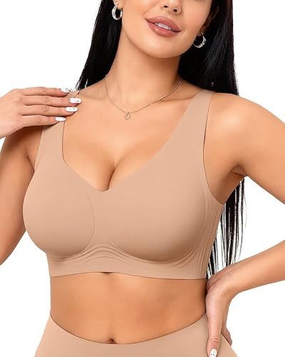 Vertvie Womens Jelly Wireless Bras Seamless T-Shirt Bra No Underwire Full Coverage Pullover Bralettes Supportive Sports Bras (Praline,Small) | Amazon (US)