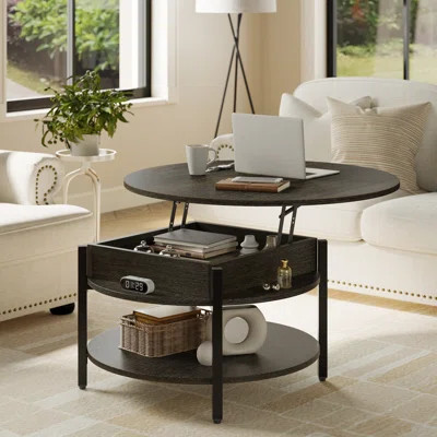 Wynny 27"W Round Lift-Top Wood Coffee Table with Storage | Wayfair North America