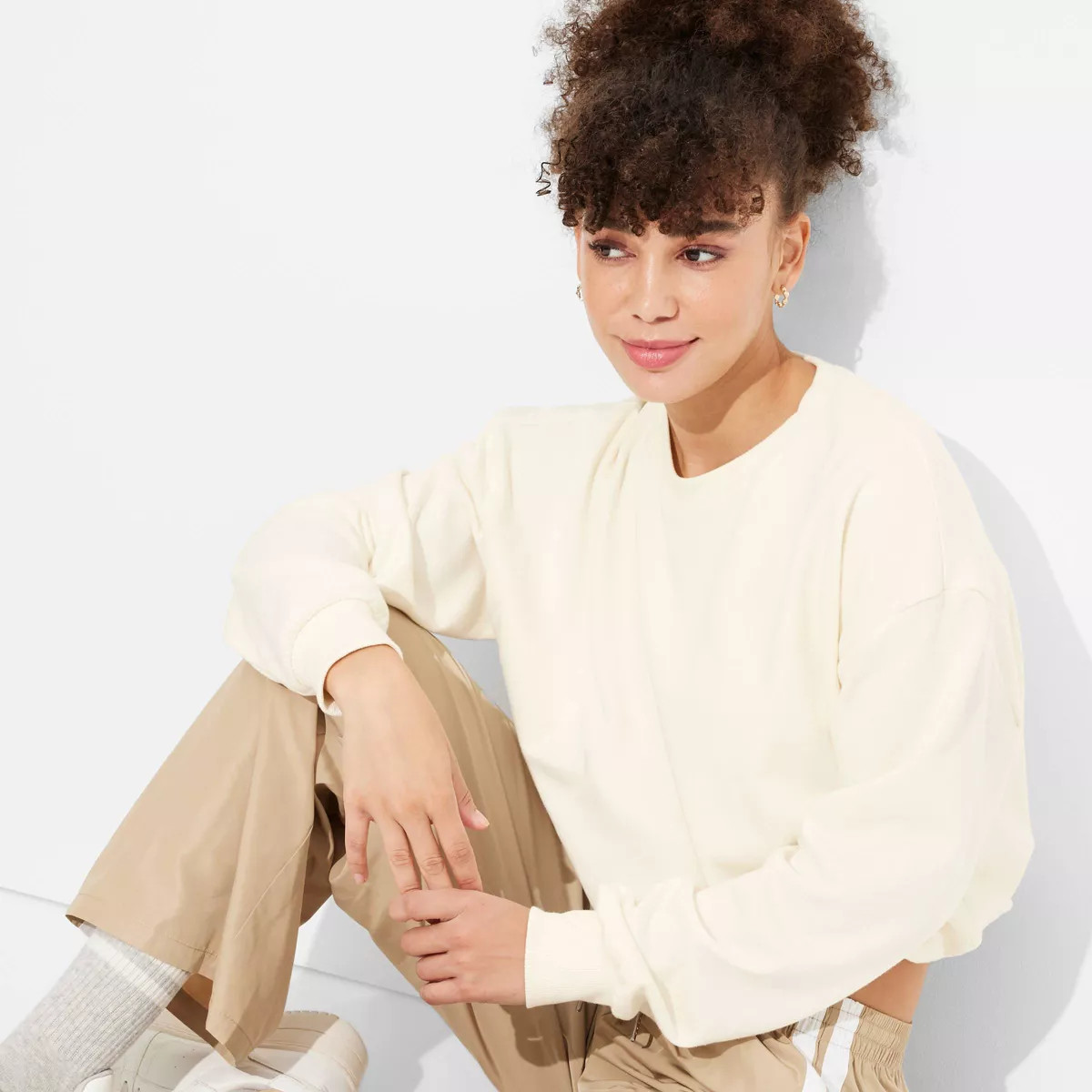 Women's Bubble Hem Sweatshirt - Wild Fable™ Cream S | Target