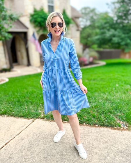 This poplin shirt dress is the perfect throw on and go for the season. It has pockets and can easily be dressed up by changing up the shoes and accessories. Wearing a Chico’s size 000. 

#springdress #whitesneakers #fashionover40 #fashionover50 #graduationdress 

#LTKstyletip #LTKover40 #LTKshoecrush