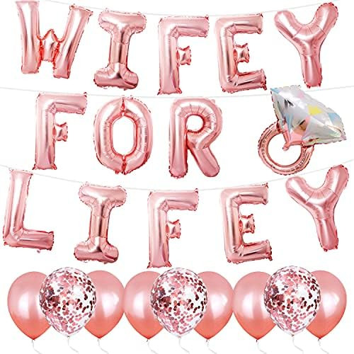 Rose Gold Bridal Shower Balloons Bachelorette Party Decorations | Wifey for Lifey Foil Letter Balloo | Amazon (US)