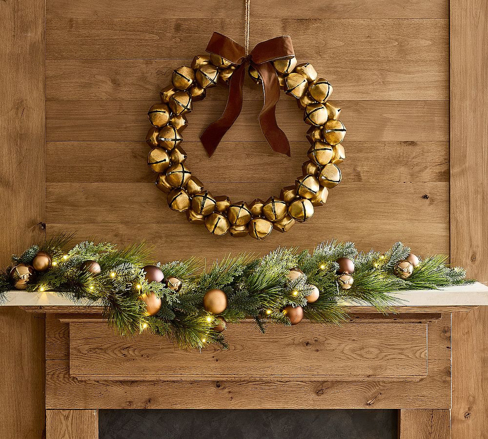 Faux Lit Metallic Ornament Pine Wreath & Garland | Pottery Barn (US)