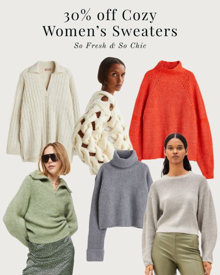 30% off site wide at H&M today! 
-
Cozy women’s sweaters - neutral women’s sweaters - bright women’s sweaters - grey turtleneck sweater - red mock neck sweater - offwhite oversized sweater - green half zip sweater - sweater sale #ootd - cyber Monday sale - cozy winter fashion women - bff gifts - teen girl gifts - gifts for her 
#LTKstyletip #LTKseasonal


#LTKsalealert #LTKCyberweek #LTKGiftGuide