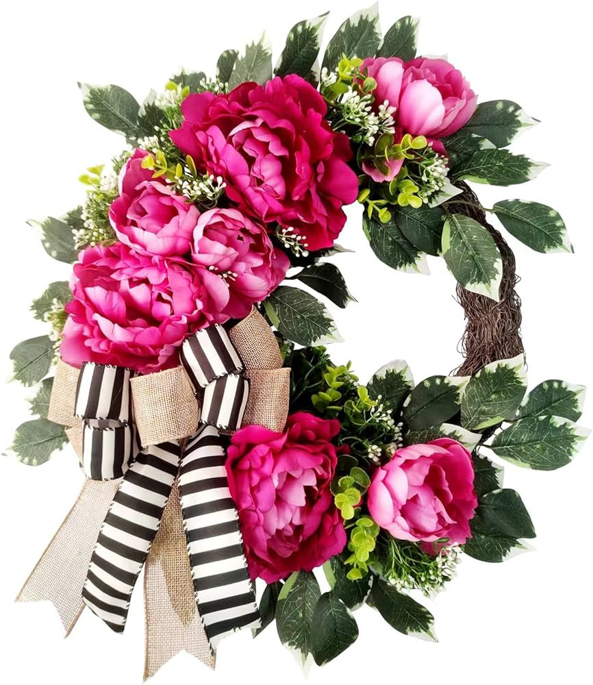 Spring Summer Wreath for Front Door,hot Pink Peony Door Wreath,Valentine Wreath, Wall Decor,House... | Amazon (US)