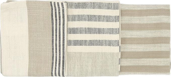 Creative Co-Op Tan & Grey Striped Cotton Tea Towels (Set of 3 Pieces) | Amazon (US)