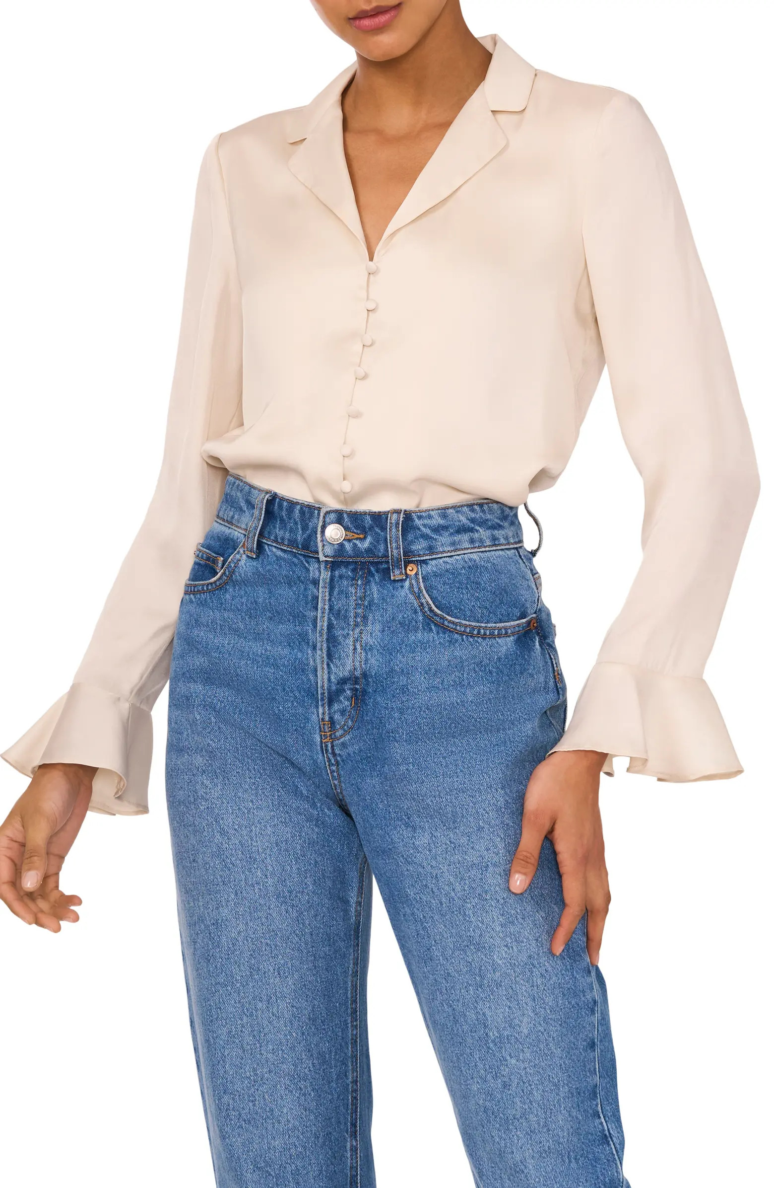 1.STATE Bell Sleeve Satin Button-Up Shirt | Nordstrom | Nordstrom