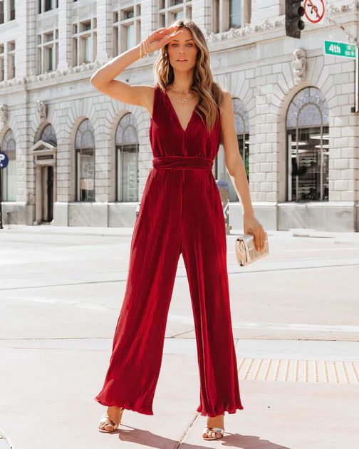 Midnight Love Plisse Jumpsuit - Wine | VICI Collection