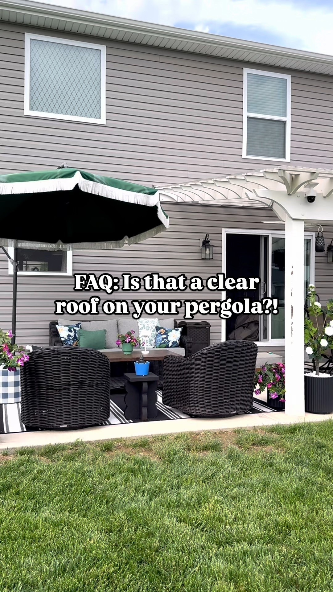 We wanted to let natural light in but still have shelter from rain so this was our perfect solution! We purposefully installed some of the pergola planks on their side to offer shade as our backyard is full sun all day. We were concerned it would hold heat so we added fans but we don’t think it holds heat at all! The clear roofing also comes in other tinted shades like gray, brown, etc & can be bought at most hardware stores! We installed this 6 years ago & it’s held up perfectly even in high winds!

Let me know if you have any questions I missed! 

#LTKHome #LTKSeasonal #LTKStyleTip