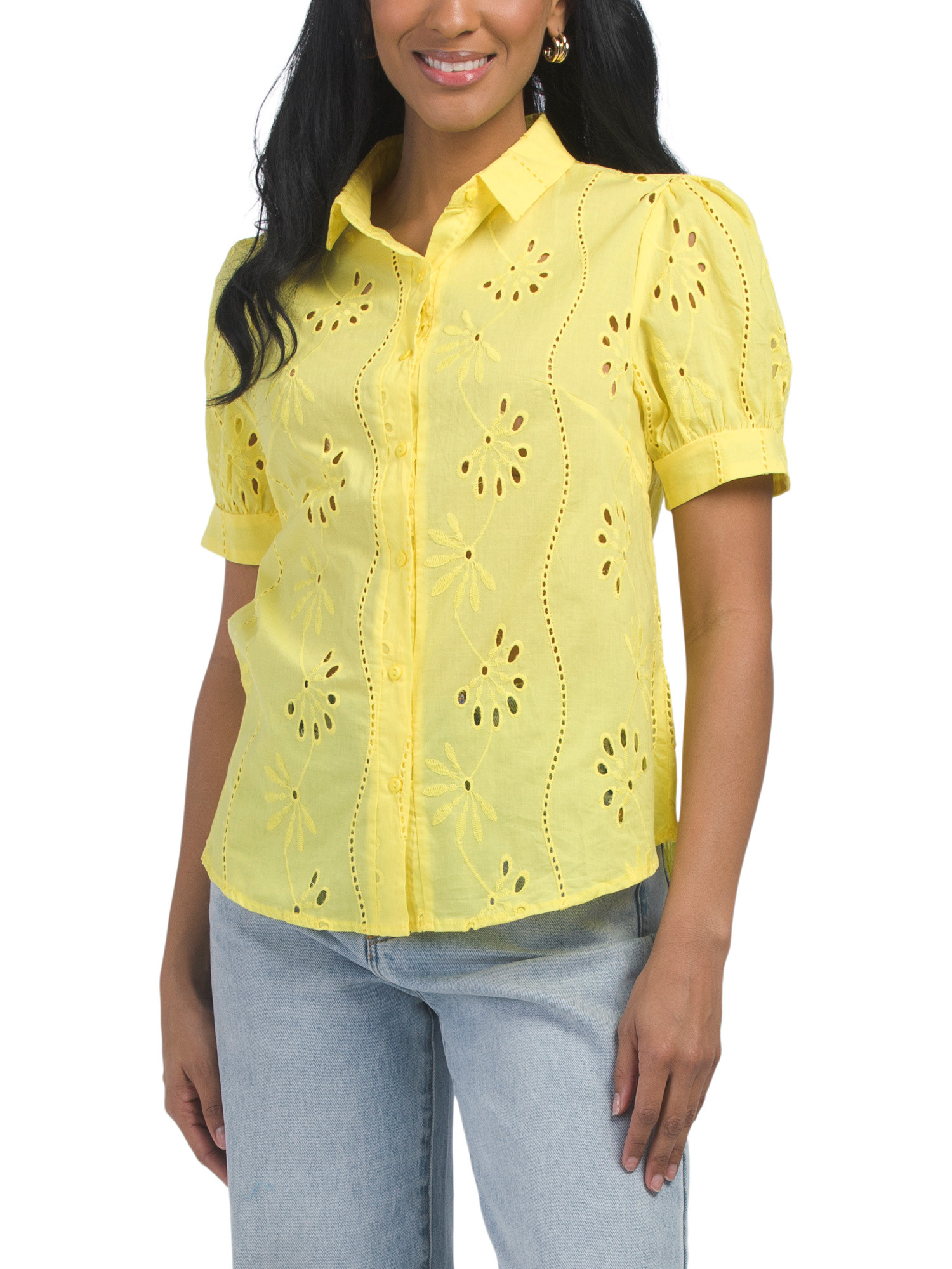 Eyelet Short Sleeve Top | TJ Maxx