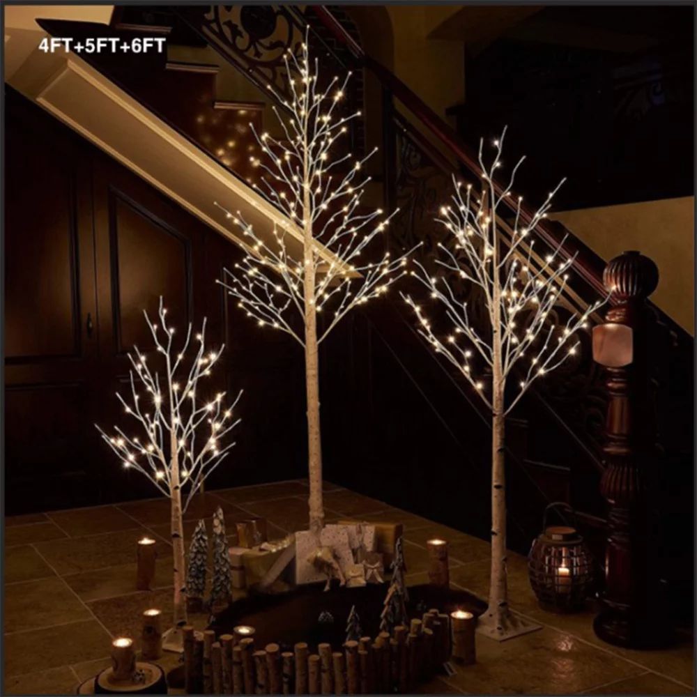 Pre-lit Birch Tree, 3 Pack 4FT 5FT 6FT Birch Tree with Warm White, White Christmas Tree Lights wi... | Walmart (US)