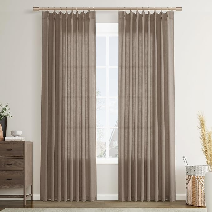 Joywell Linen Pinch Pleated Window Curtains 90 Inch Long,Back Tab Clip Rings Semi Sheer Light Fil... | Amazon (US)